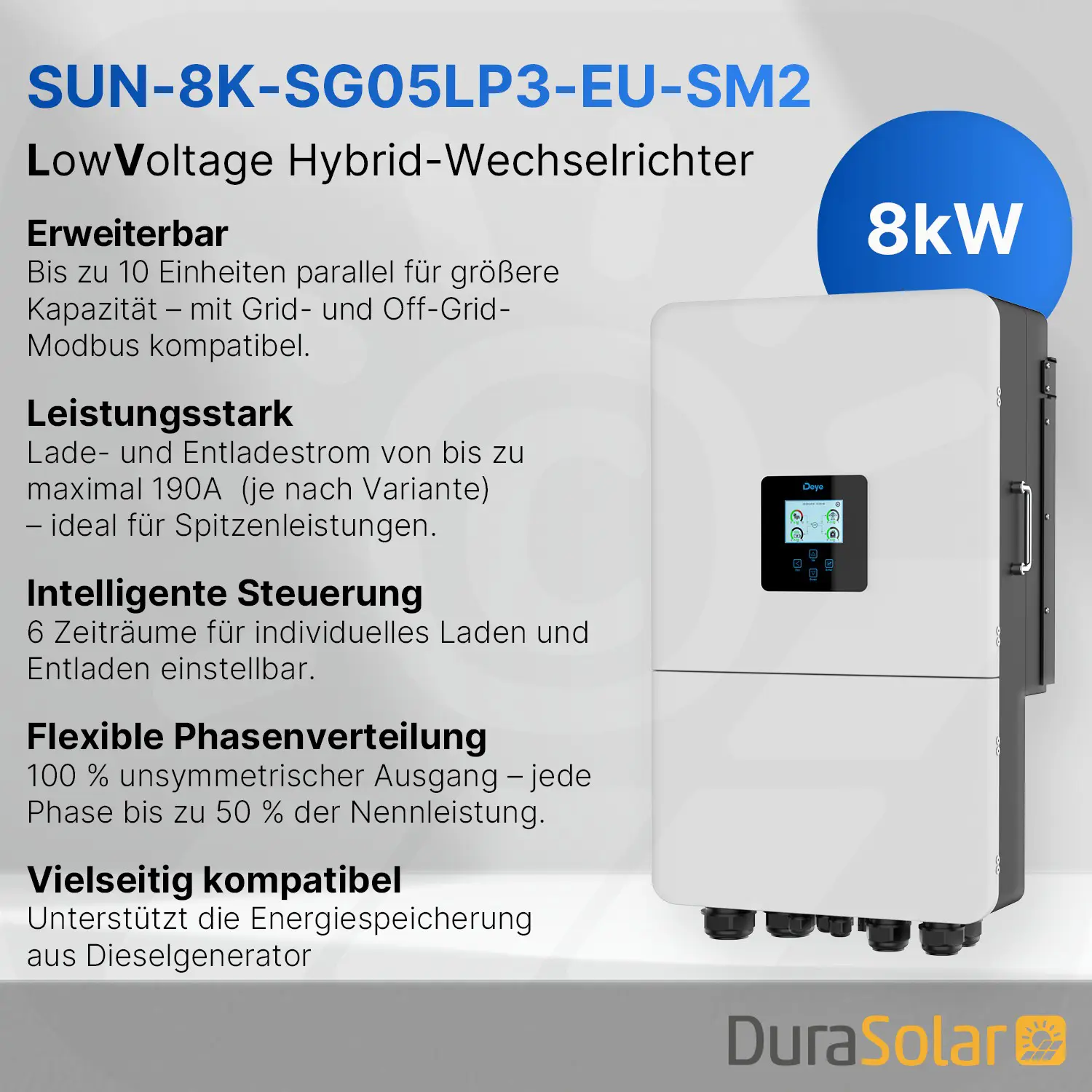 Deye Hybrid Wechselrichter | 8kW | LowVoltage | SUN-8K-SG05LP3-EU-SM2 | dreiphasig Deye Hybrid Wechselrichter | 8kW | LowVoltage | SUN-8K-SG05LP3-EU-SM2 | dreiphasig