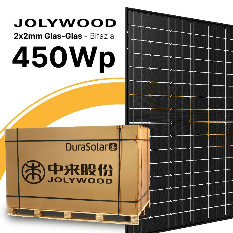 Jolywood 450W Bifazial 2x2mm Glas-Glas Modul JW-HD96N R2 - Palettenpreis (37 Stk.) - PV Solar Panel 