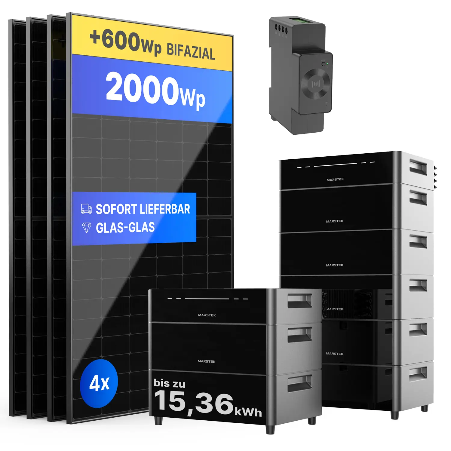 Balkonkraftwerk mit Marstek Venus D - 2000Wp/bis zu 15360Wh - Mini-PV-Anlage 