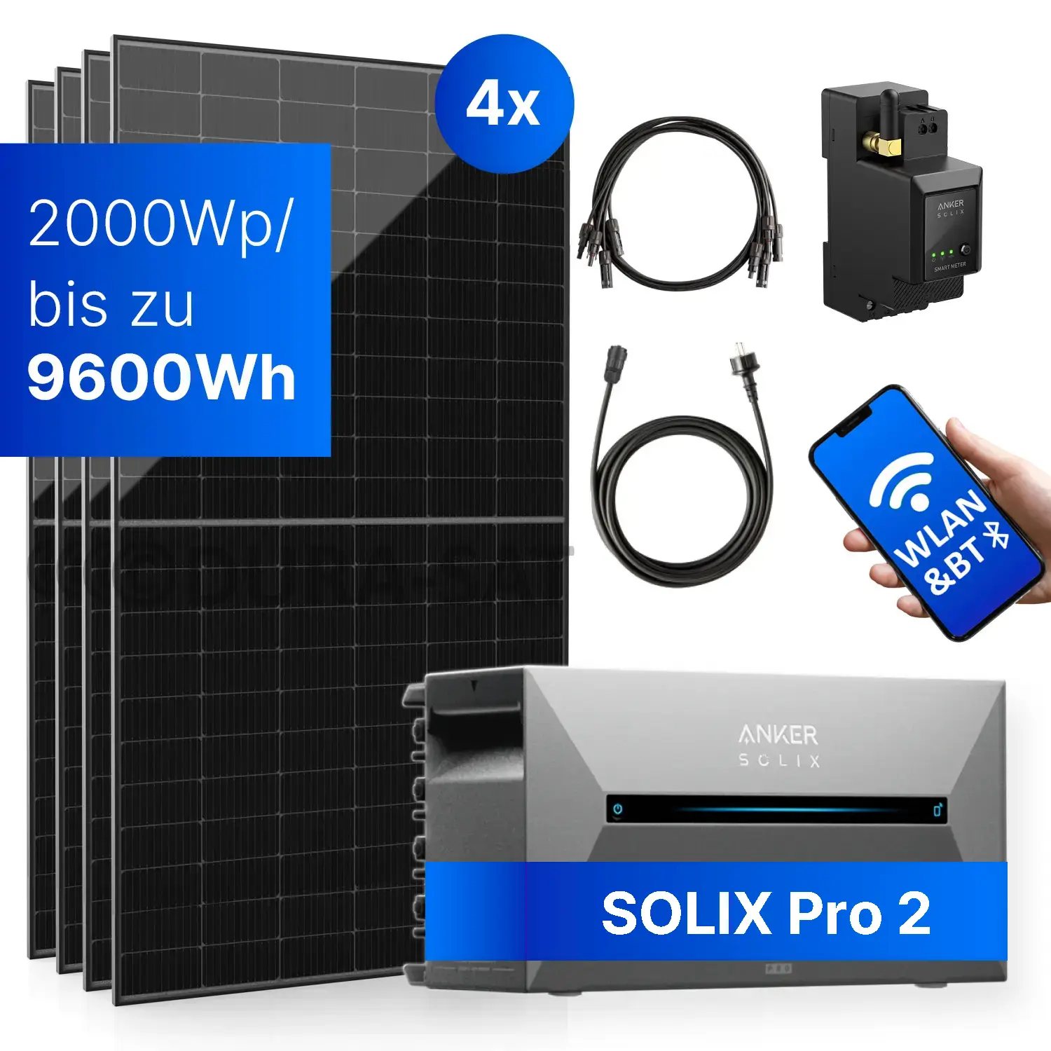 2000Wp Balkonkraftwerk mit Anker SOLIX Solarbank 2 E1600 PRO - XWh - 4x500Wp 2000Wp Balkonkraftwerk mit Anker SOLIX Solarbank 2 E1600 PRO - XWh - 4x500Wp