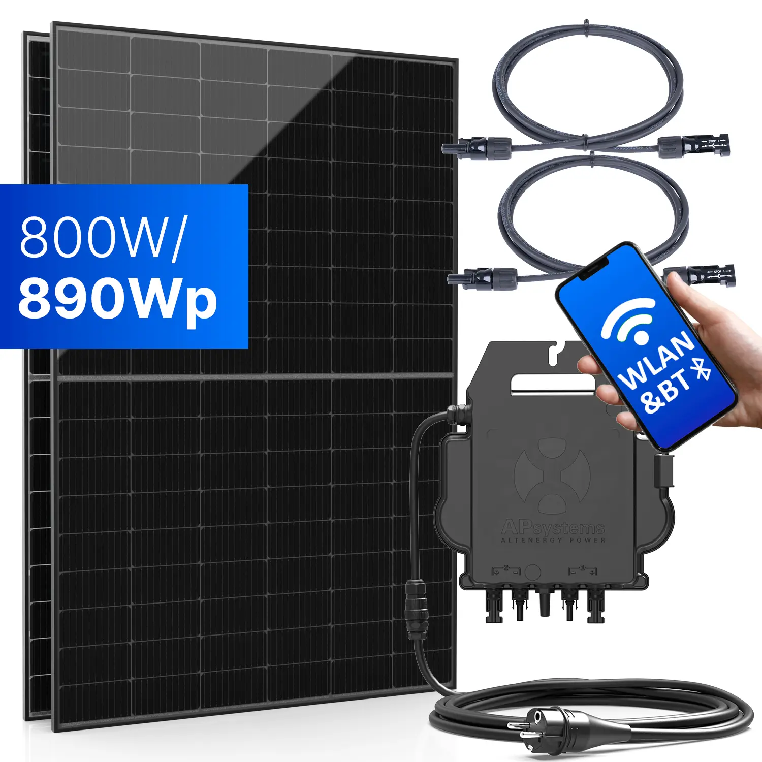 Balkonkraftwerk 800W/890Wp bifazial mit 3 - 20m Anschlusskabel 