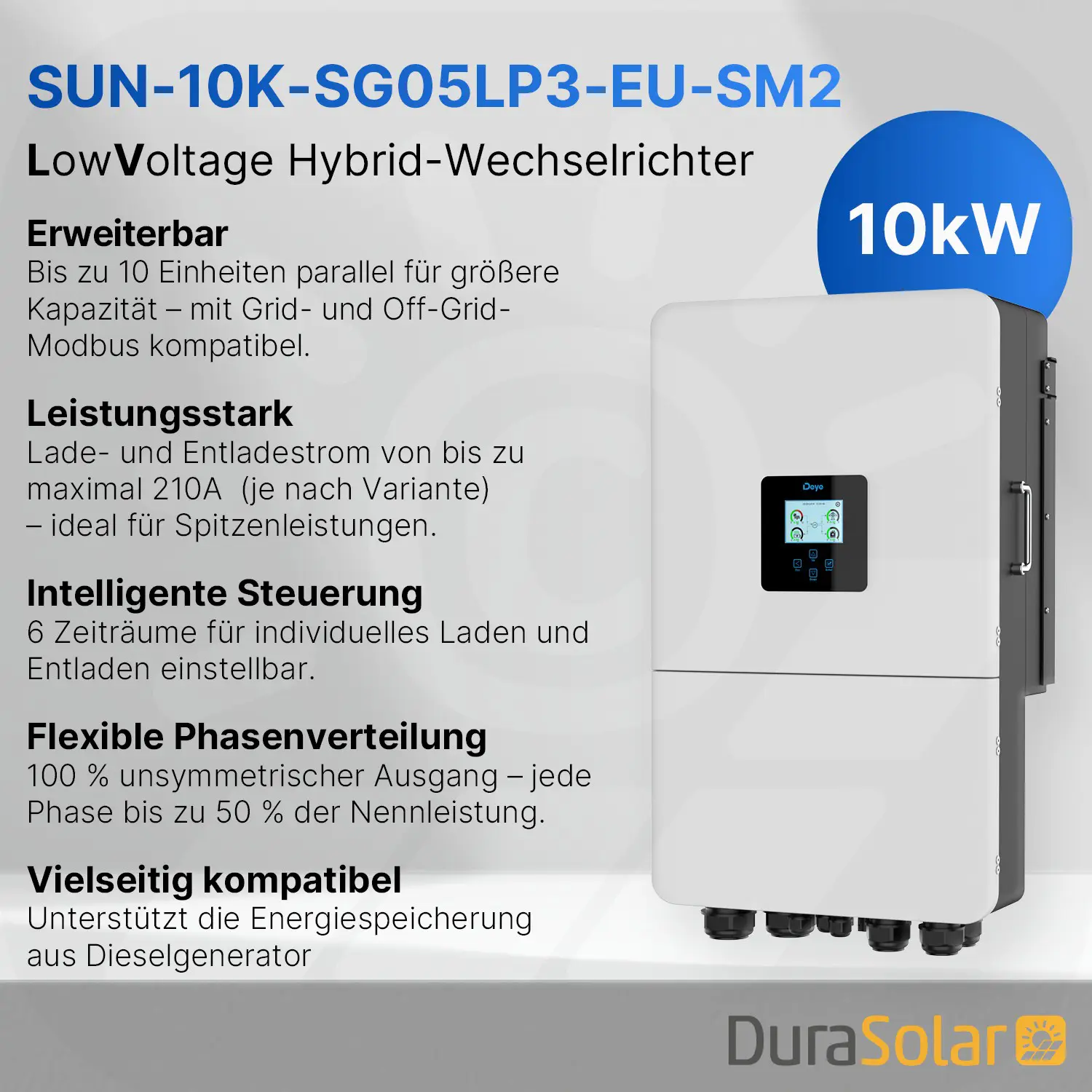 Deye Hybrid Wechselrichter | 10kW | LowVoltage | SUN-10K-SG05LP3-EU-SM2 | dreiphasig 
