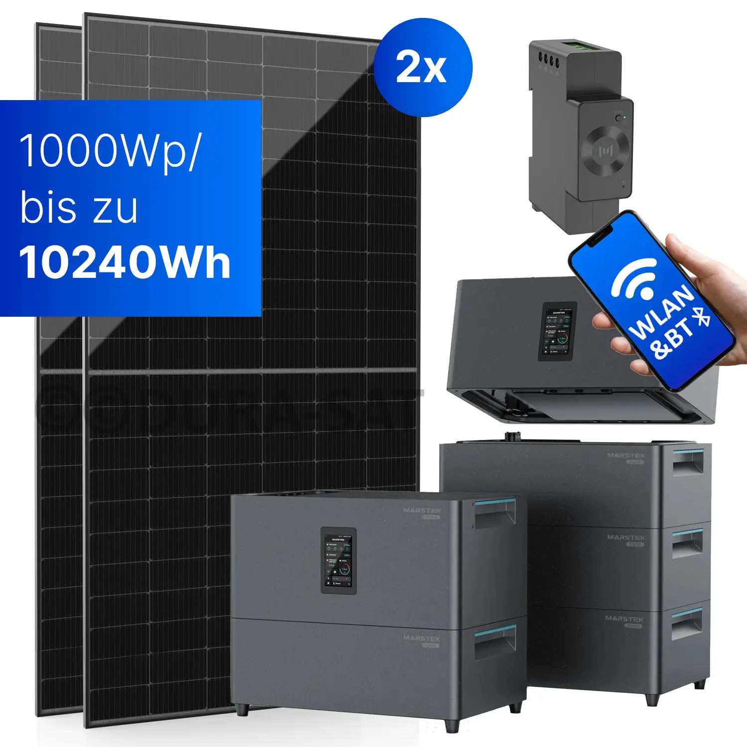 Balkonkraftwerk mit Marstek Jupiter C+ - 1000Wp/bis zu 10240Wh - Mini-PV-Anlage 