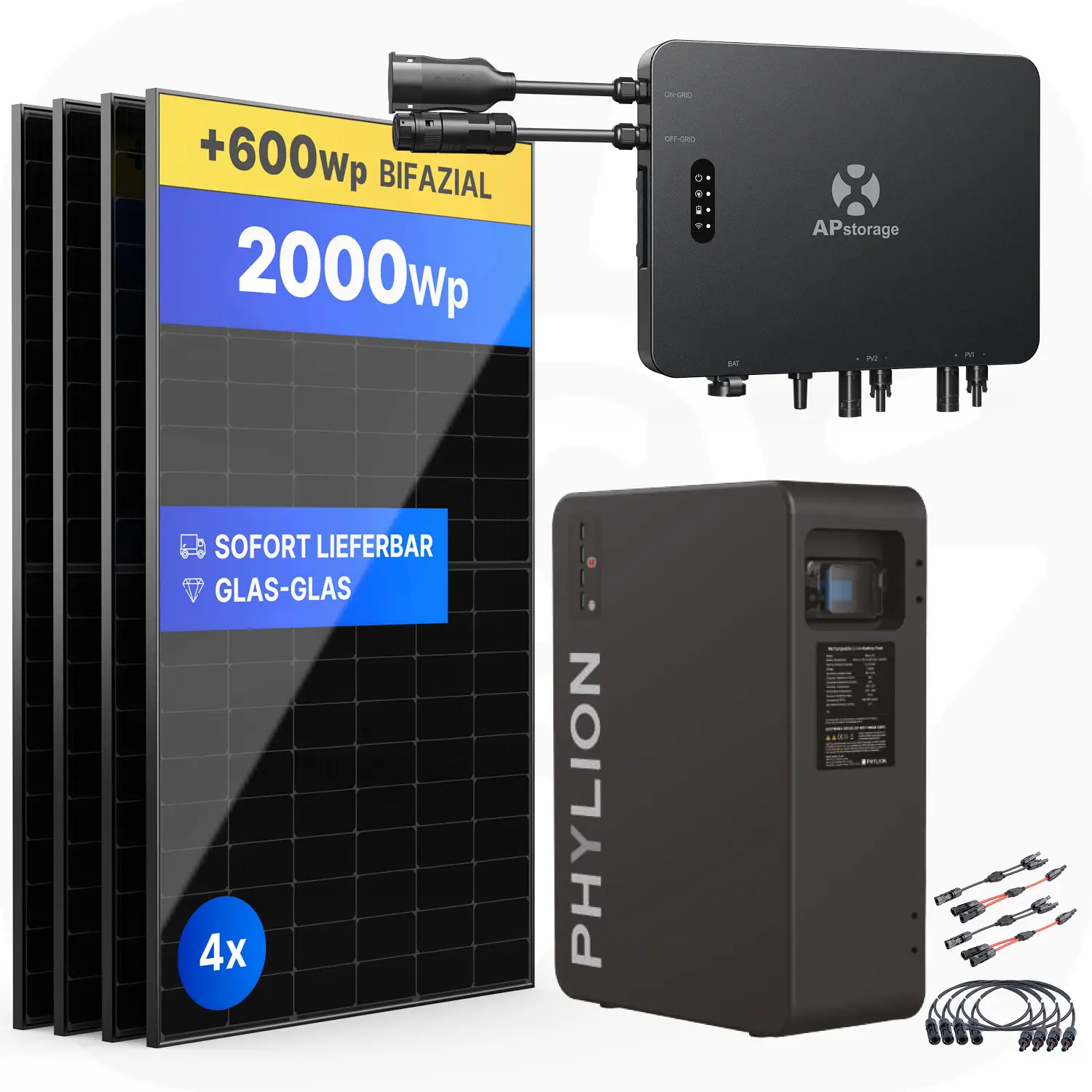 APsystems EZHI 2000Wp/2,76kWh - Balkonkraftwerk Speicher-Set | Phylion LiFePO4 Batteriespeicher & Jolywood 500Wp Module