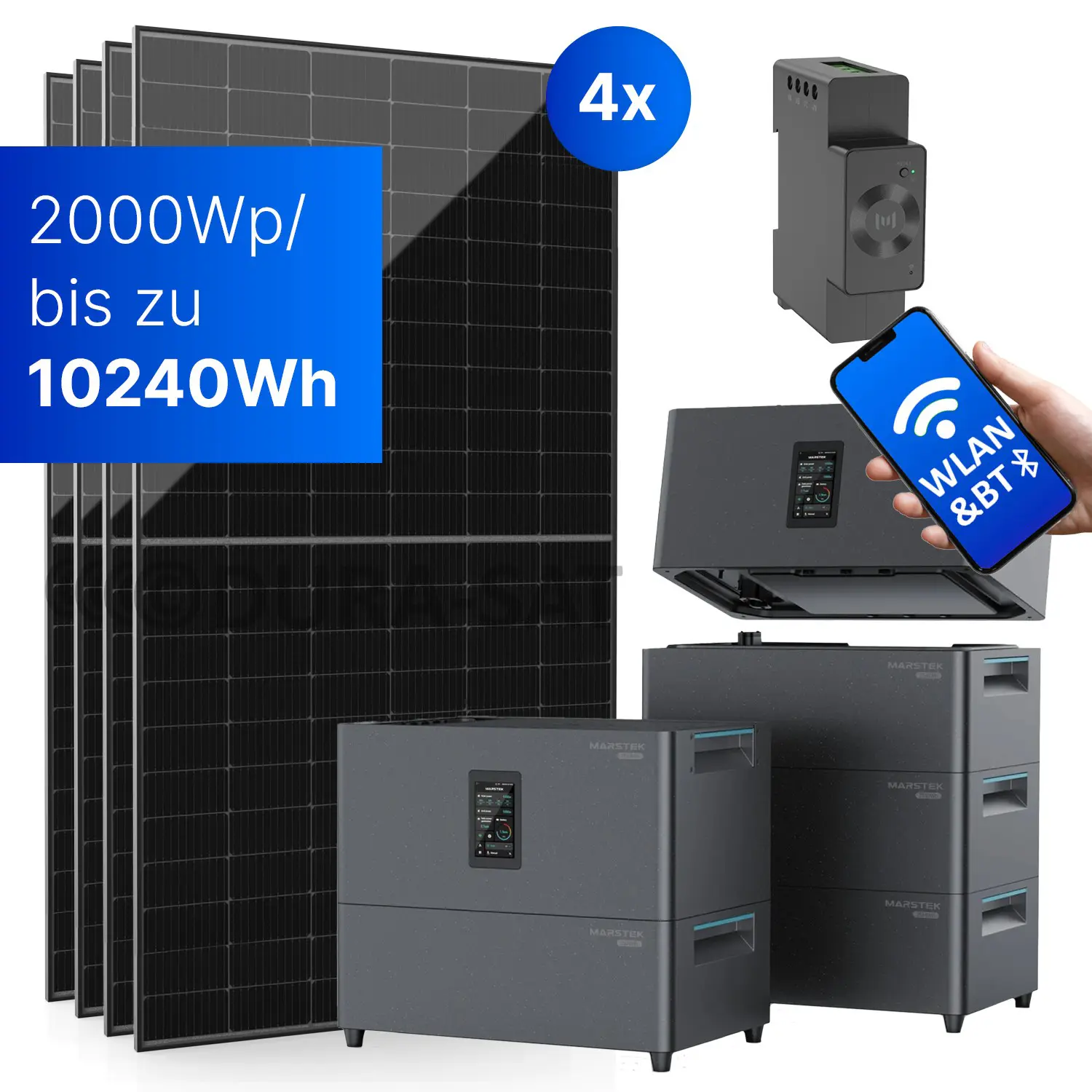 Balkonkraftwerk mit Marstek Jupiter C+ - 2000Wp/bis zu 10240Wh - Mini-PV-Anlage 