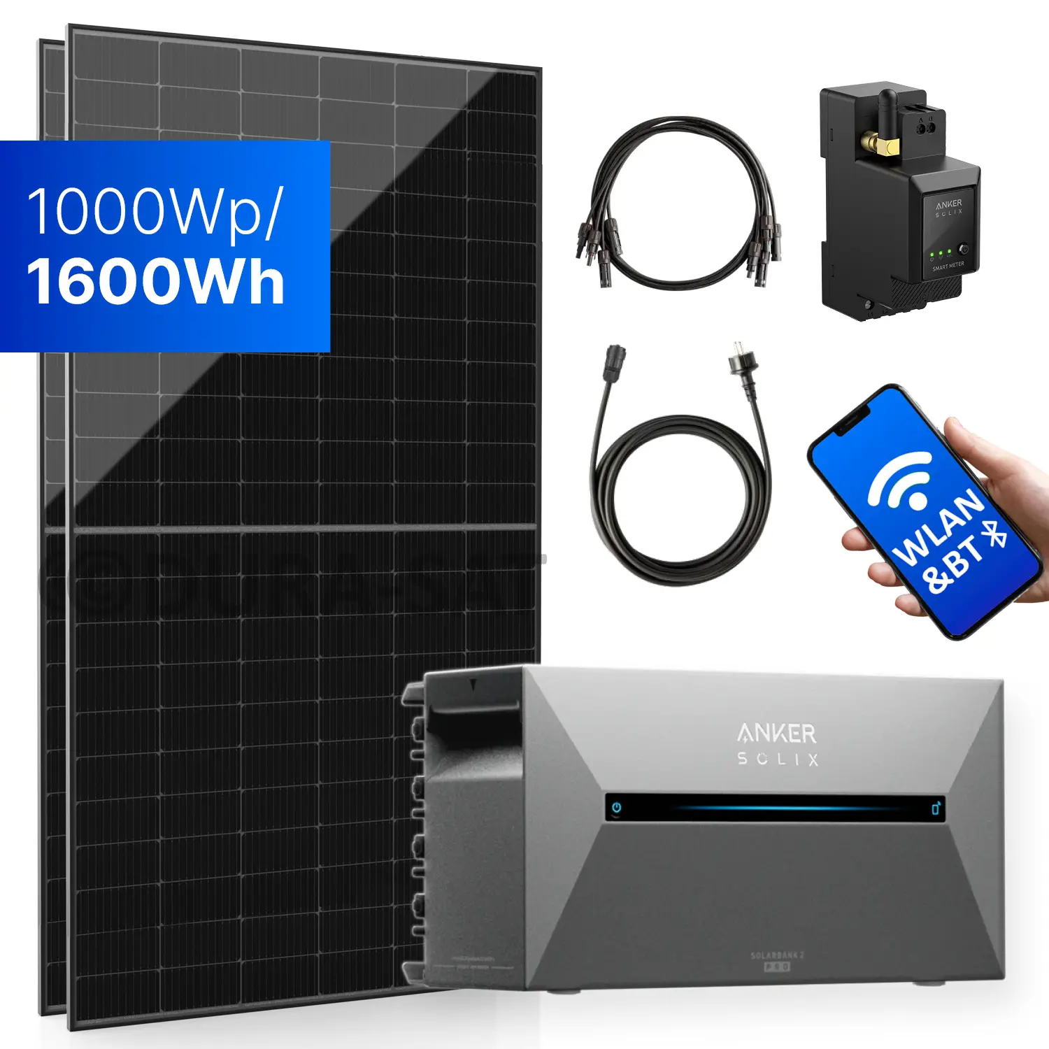 1000Wp Balkonkraftwerk mit Anker SOLIX Solarbank 2 E1600 PRO - XkWh - 2x500Wp 1000Wp Balkonkraftwerk mit Anker SOLIX Solarbank 2 E1600 PRO - XkWh - 2x500Wp