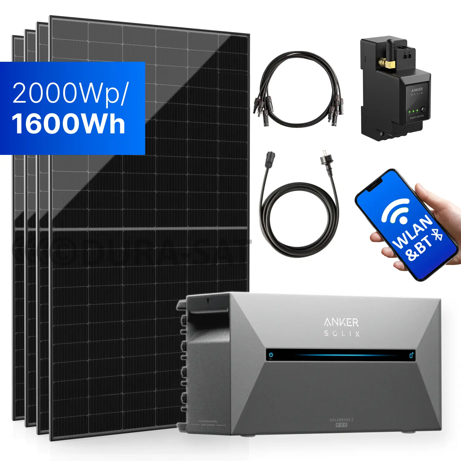 2000Wp Balkonkraftwerk mit Anker SOLIX Solarbank 2 E1600 PRO - XWh - 4x500Wp 2000Wp Balkonkraftwerk mit Anker SOLIX Solarbank 2 E1600 PRO - XWh - 4x500Wp