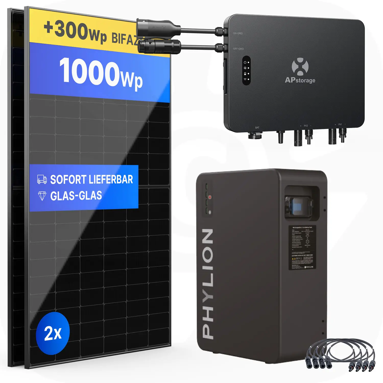 APsystems EZHI 1000Wp/2,76kWh - Balkonkraftwerk Speicher-Set | Phylion LiFePO4 Batteriespeicher & Jolywood 500Wp Module