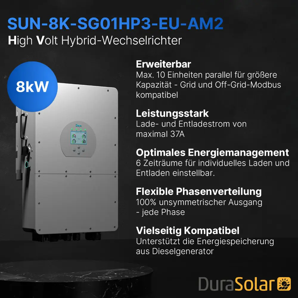 Deye SUN-8K-SG01HP3-EU-AM2 - Dreiphasig - 2MPPT - Hybrid-Wechselrichter - Hochspannungsserie