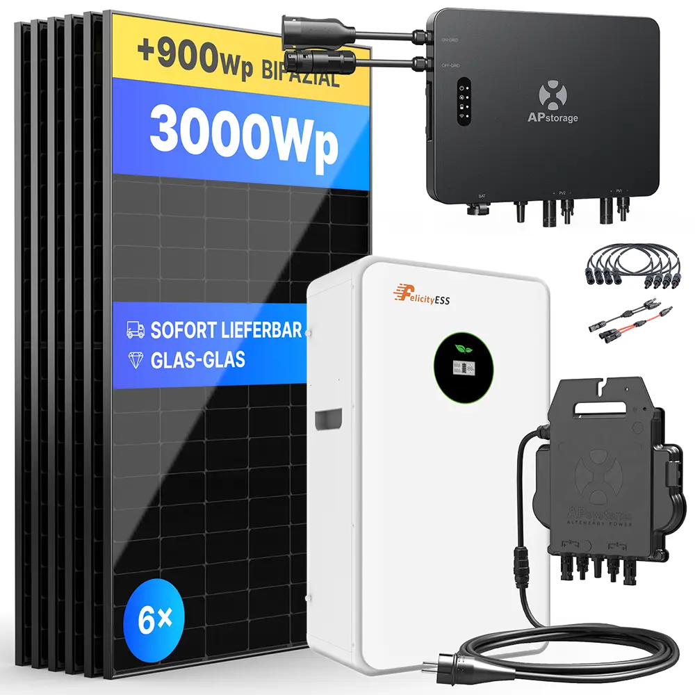 Apsystems EZHI 5,12kWh - 3000Wp - Balkonkraftwerk-Speicher-Set 