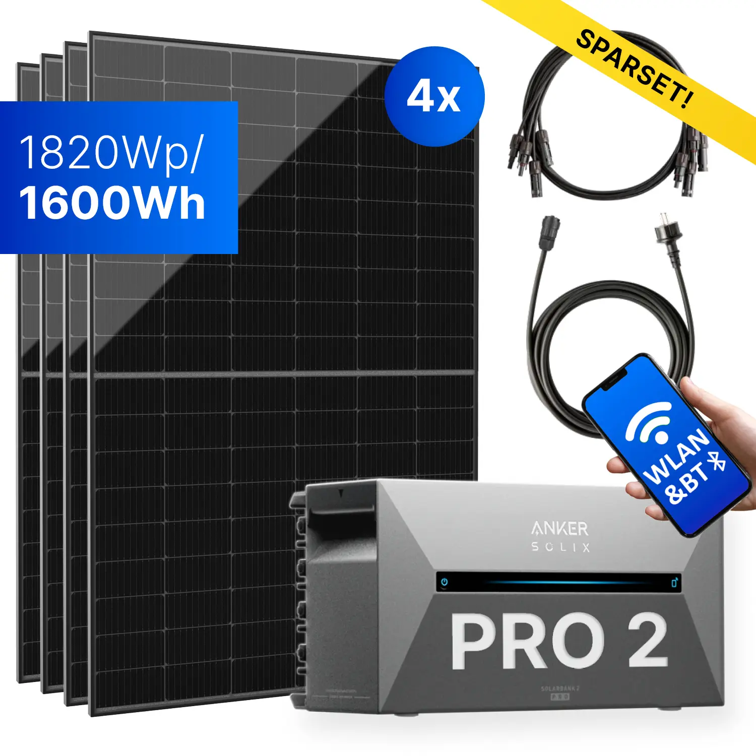 1820Wp Balkonkraftwerk mit Anker SOLIX Solarbank 2 E1600 PRO 4x455Wp