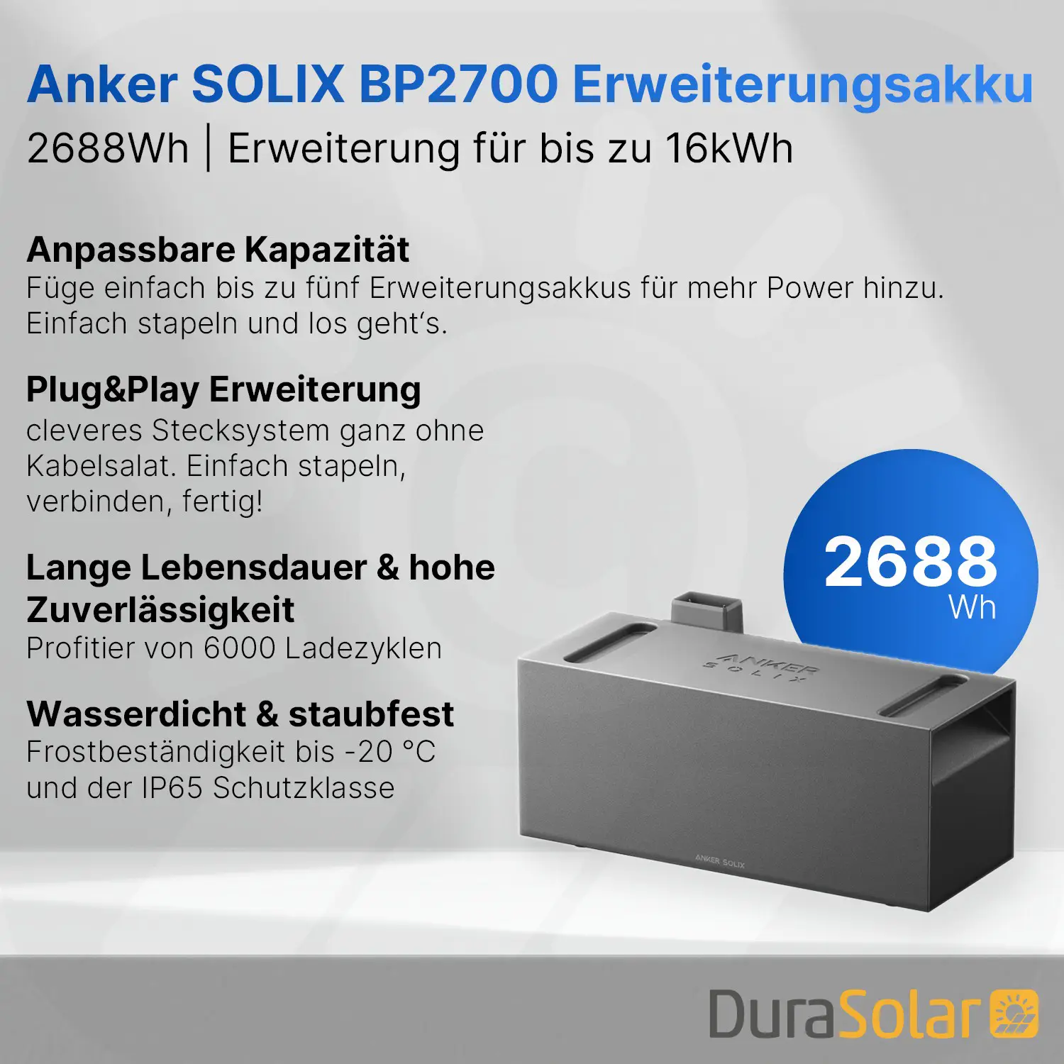 Anker SOLIX Solarbank - BP2700 - Erweiterungsakku - PV-Speicher  Anker SOLIX Solarbank - BP2700 - Erweiterungsakku - PV-Speicher